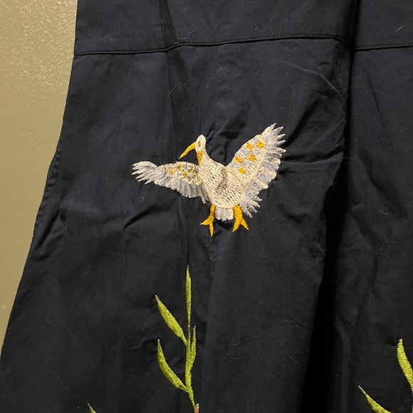 Eshakti Navy Blue Embroidered Bird Embellished Stretch Poplin Dress - Picture 3 of 4